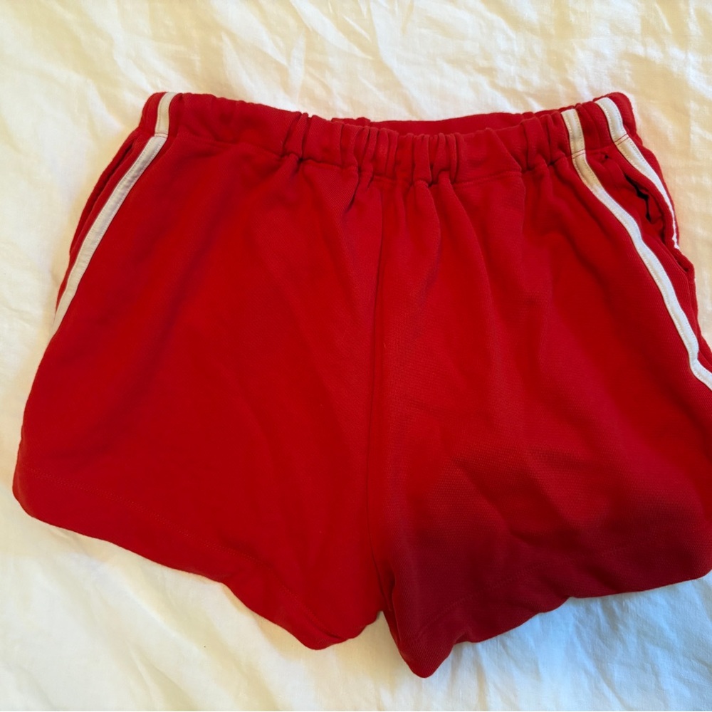 Donni - red eco terry stripe sweat short M - Picture 4 of 5